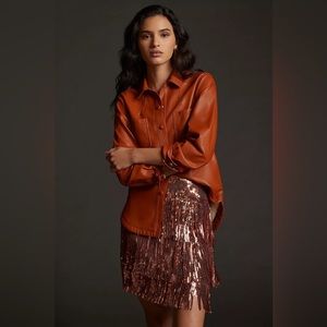 Anthropologie Maeve Fringed Sequined Mini Skirt in Rose